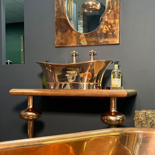 Hurlingham Copper Bateau Basin with Roll Top & Plinth (1 size, Full Copper) - Brand New Bathrooms