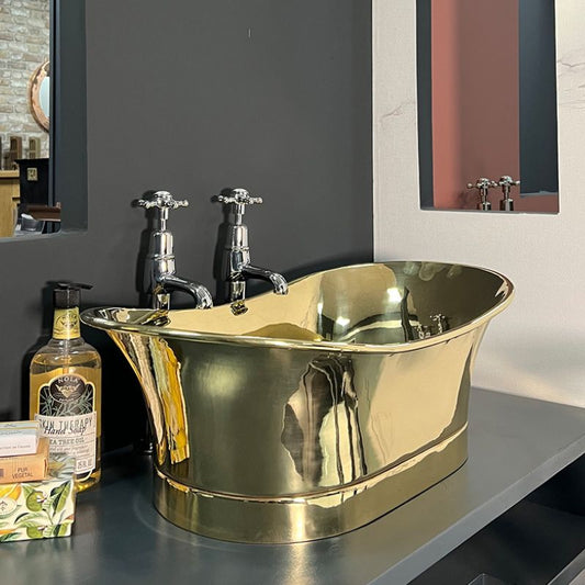Hurlingham Brass Bateau Basin with Roll Top & Plinth (1 size, Full Brass) - Brand New Bathrooms