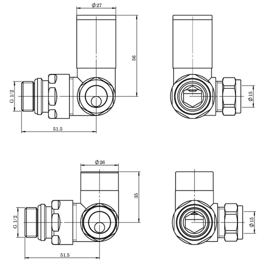 Tailored Bathrooms Corner Towel Rail Radiator Valves (1 size, Chrome) - Brand New Bathrooms