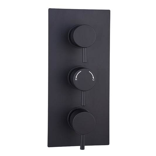 Tailored Bathrooms Orca Concealed 3 Handle 2 Way Thermostatic Shower Valve (2 styles, Black) - Brand New Bathrooms