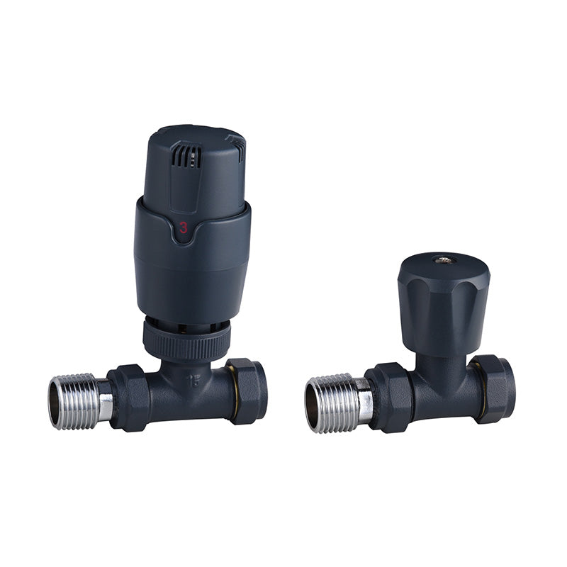Tailored Bathrooms Thermostatic Controlled Brass Radiator Valves (2 Styles, Anthracite) - Brand New Bathrooms