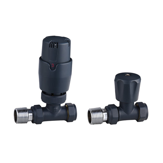 Tailored Bathrooms Thermostatic Controlled Brass Radiator Valves (2 Styles, Anthracite) - Brand New Bathrooms