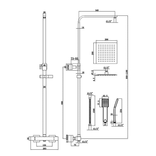 Tailored Bathrooms Plumb Essentials Square Thermostatic Overhead Shower Kit (Brushed Brass) - Brand New Bathrooms