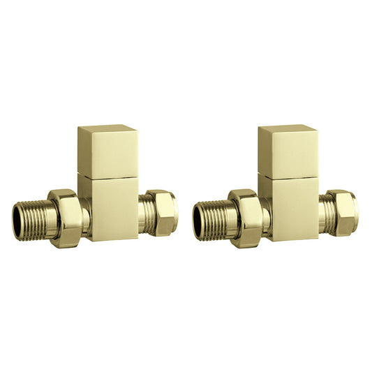 Tailored Bathrooms Cubic Square Radiator Valves (2 styles, Brushed Brass) - Brand New Bathrooms
