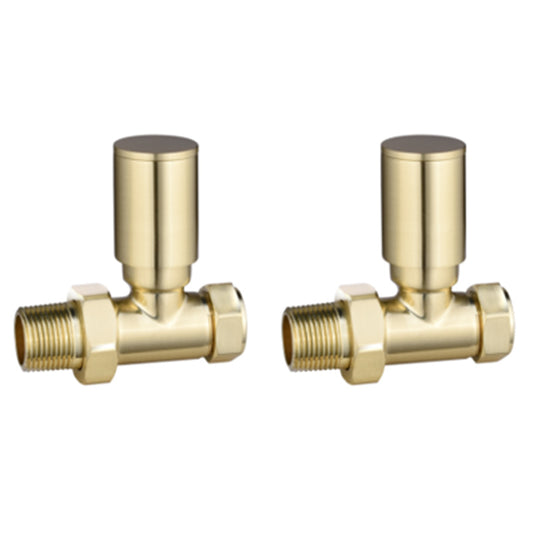 Tailored Bathrooms Modern Round Radiator Valves (2 styles, Brushed Brass) - Brand New Bathrooms