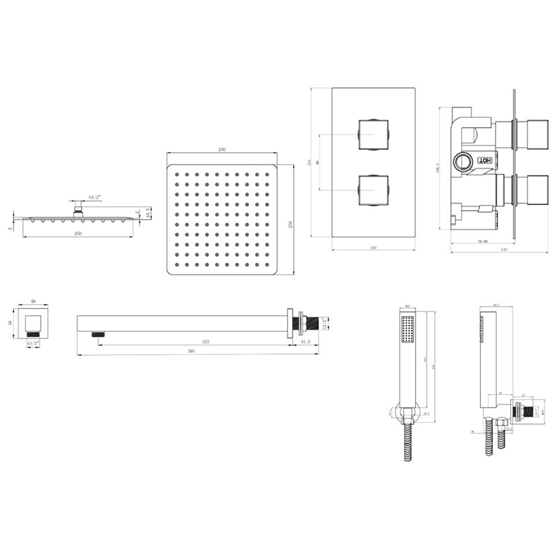 Tailored Bathrooms 2 Handle 2 Way Concealed Thermostatic Shower Kit (2 styles, Brushed Brass) - Brand New Bathrooms