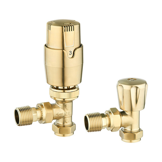 Tailored Bathrooms Thermostatic Controlled Radiator Valves (2 styles, Brushed Brass) - Brand New Bathrooms