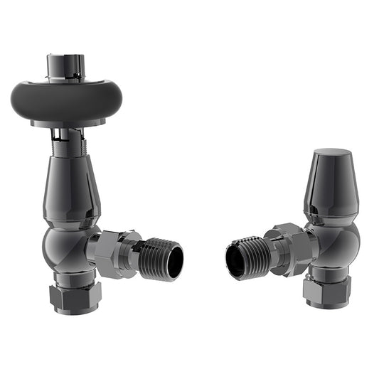Tailored Bathrooms Caerleon Wooden Head Thermostatic Angled Radiator Valves (4 colours) - Brand New Bathrooms