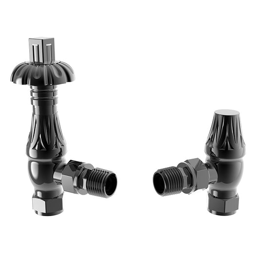 Tailored Bathrooms Builth Metal Head Angled Thermostatic Radiator Valves (4 colours) - Brand New Bathrooms