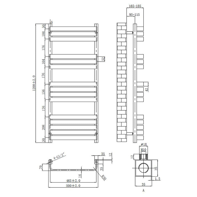 Tailored Bathrooms Auckland Towel Warmer (1 size, Brushed Brass) - Brand New Bathrooms