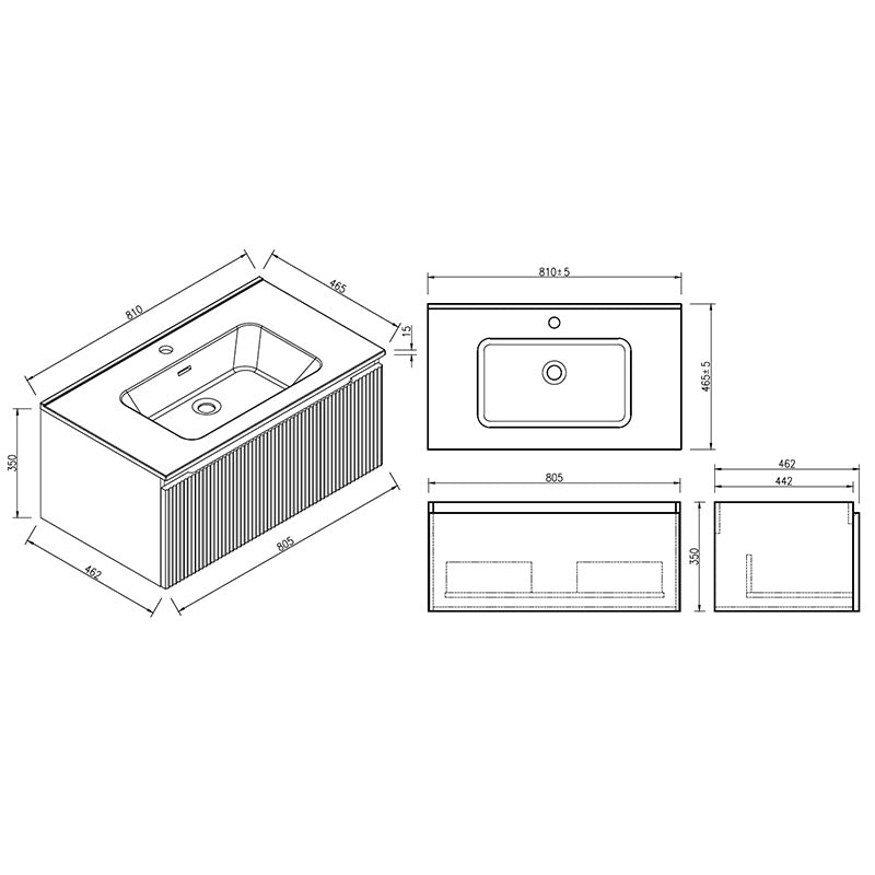 Tailored Bathrooms Flauto Wall Hung 800mm Vanity & Polymarble Basin (1 size, 3 colours) - Brand New Bathrooms