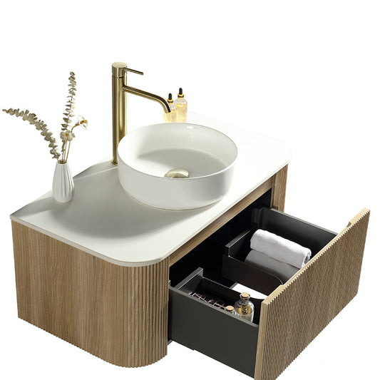 Tailored Bathrooms Flauto Wall Hung Curve Corner Vanity w. Sintered Stone Counter Top (1 size, 3 colours) - Brand New Bathrooms