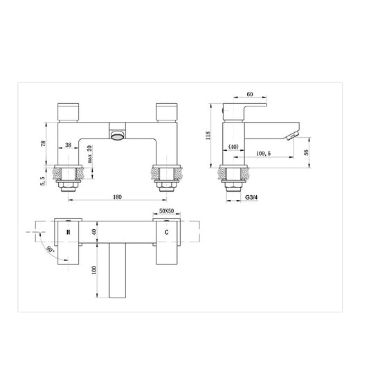 Tailored Bathrooms Raglan Modern Square Bath Filler (1 size, Chrome) - Brand New Bathrooms