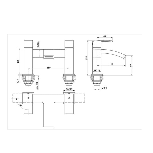 Tailored Bathrooms Brecon Modern Curve Bath Filler (1 size, Chrome) - Brand New Bathrooms