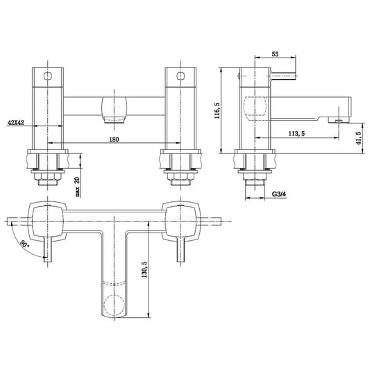 Tailored Bathrooms Newport Square Bath Filler (Chrome) - Brand New Bathrooms