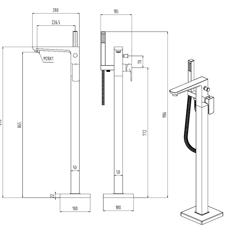 Tailored Bathrooms Swansea Orca Floor Standing Bath Filler (1 size, 2 colours) - Brand New Bathrooms