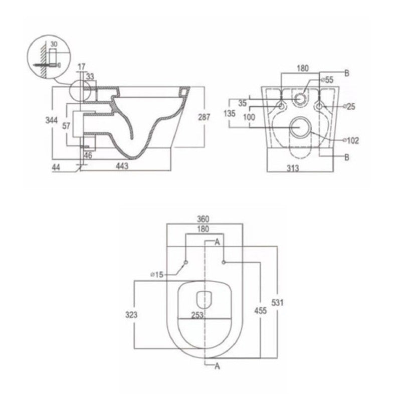 Tailored Bathrooms Ferrara Plus Wall Hung Rimless Back to Wall D Shape Toilet Pan, Seat & Fittings (1 size, White) - Brand New Bathrooms