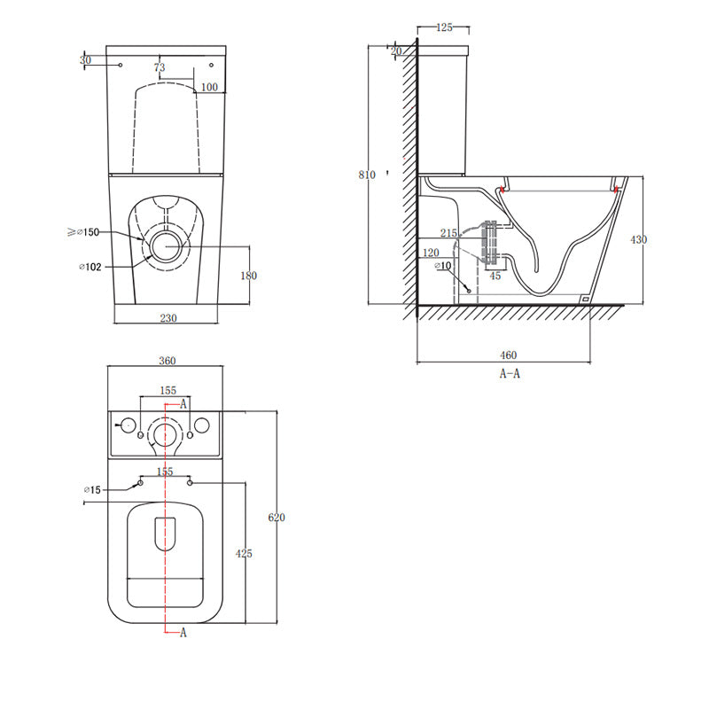 Tailored Bathrooms Milan Rimless Close Coupled Square Open Back Toilet Pan, Seat & Cistern (1 size, White) - Brand New Bathrooms