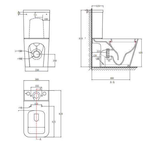 Tailored Bathrooms Milan Rimless Close Coupled Square Open Back Toilet Pan, Seat & Cistern (1 size, White) - Brand New Bathrooms