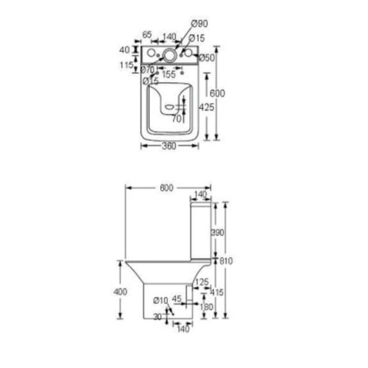 Tailored Bathrooms Square Rimless Close Coupled Toilet Pan & Cistern, WRAS Fittings & Soft Close PP Seat (1 size, White) - Brand New Bathrooms