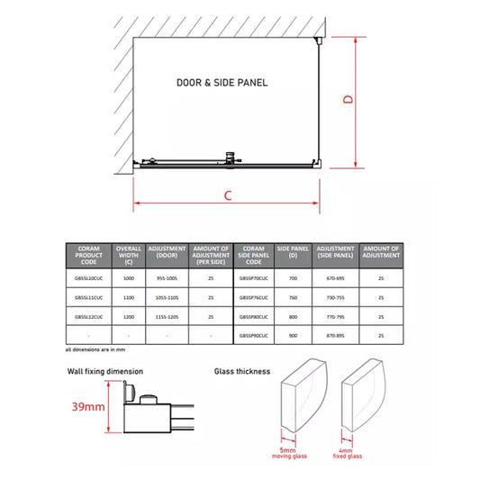 Coram Showers GB5 Sliding Shower Door (3 sizes, Chrome) - Brand New Bathrooms