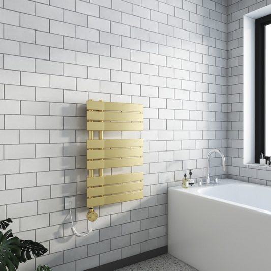 Senator Paris Electric Brushed Brass Towel Radiator (2 sizes, Brushed Brass) - Brand New Bathrooms