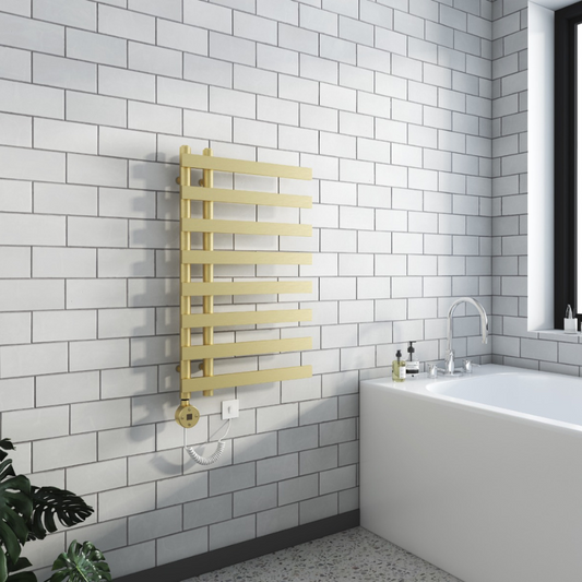 Senator Verona Electric Towel Radiator (2 sizes, Brushed Brass) - Brand New Bathrooms