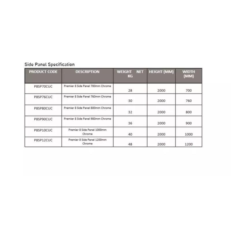 Coram Showers Premier 8 Pivot Shower Door (5 sizes, Chrome) - Brand New Bathrooms