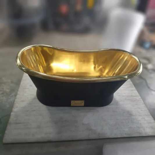 Coppersmith Creations Slanting Base Brass Bathtub (1 size, Polished Brass Interior, Black Exterior & Base) - Brand New Bathrooms