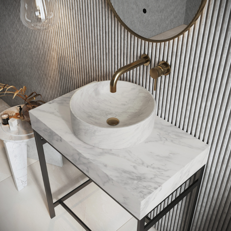 Scudo Sanctuary Venato White Round 350 Marble Basin (White) - Brand New Bathrooms