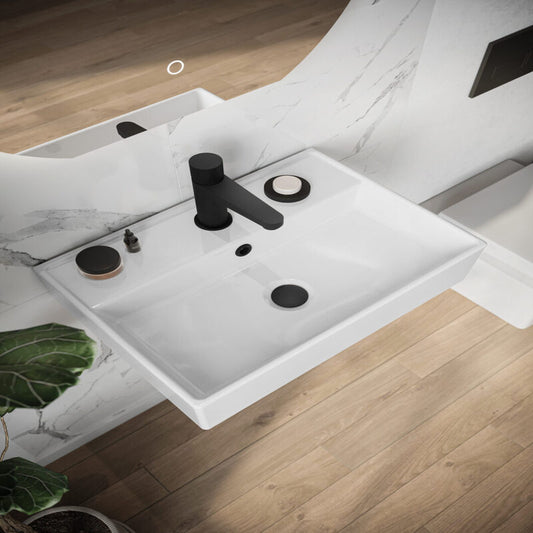 Scudo Countertop Wall Hung Basin (2 sizes, White) - Brand New Bathrooms