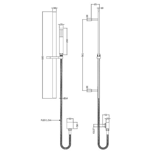 Nuie Showers Rail Kits Slide Rail Kit Square (1 size, Chrome) - Brand New Bathrooms