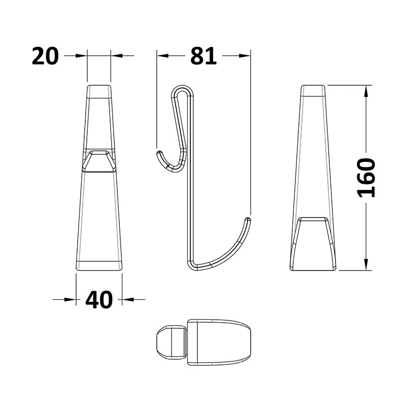 Nuie Enclosure Hook For Frameless Enclosures (1 size, Black) - Brandnew Bathroom