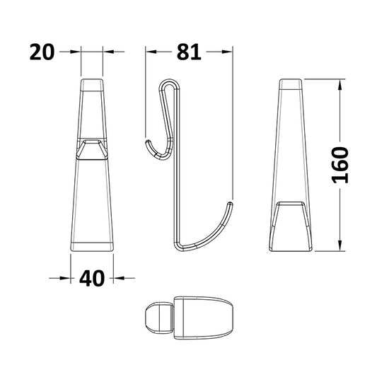 Nuie Enclosure Hook For Frameless Enclosures (1 size, Black) - Brandnew Bathroom