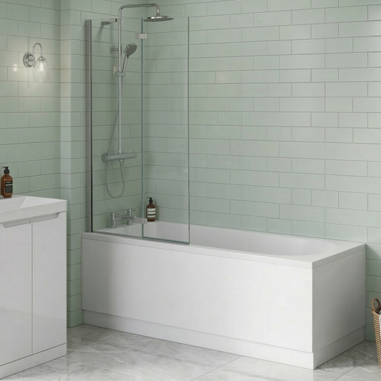 Brand New Bathrooms 2 Piece Hinged Universal Bath Screen (1 size, Black, Chrome) - Brand New Bathrooms