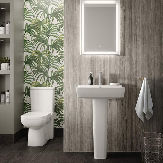Hudson Reed Arlo Compact Flush to Wall Toilet Pan, Cistern & Seat (White) - Brand New Bathrooms
