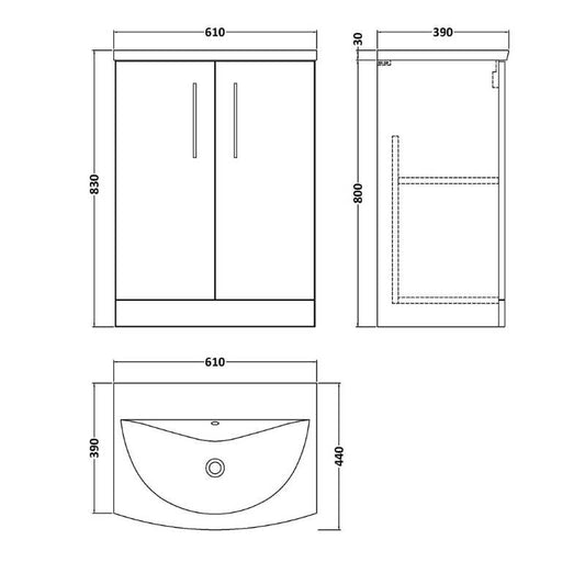 Nuie Arno Floor Standing 2-Door Vanity & Curved Basin (1 size, Gloss White) - Brand New Bathrooms