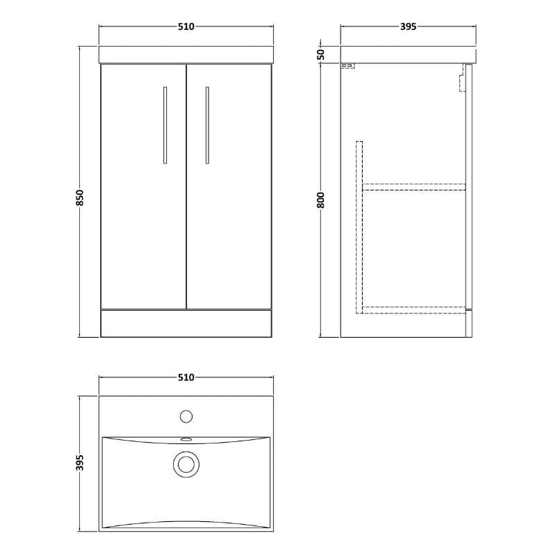 Nuie Arno Floor Standing 2-Door Vanity & Thin-Edge Basin (1 size, 9 colours) - Brand New Bathrooms