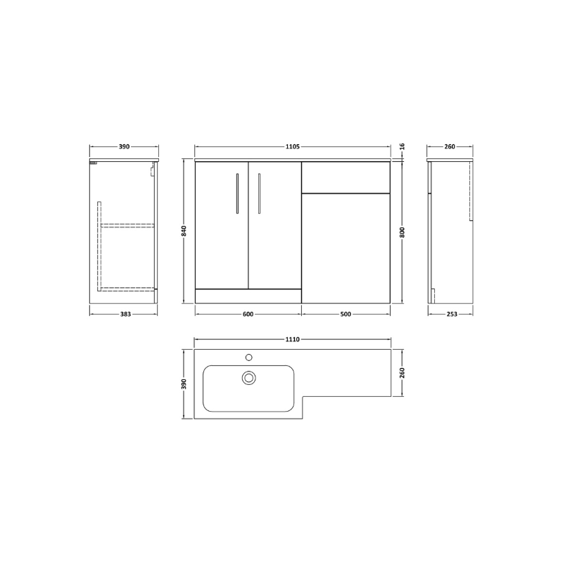 Nuie Arno Floor Standing 1100mm Left Hand Combination Vanity Unit (1 size, 2 style, Solace Oak) - Brand New Bathrooms