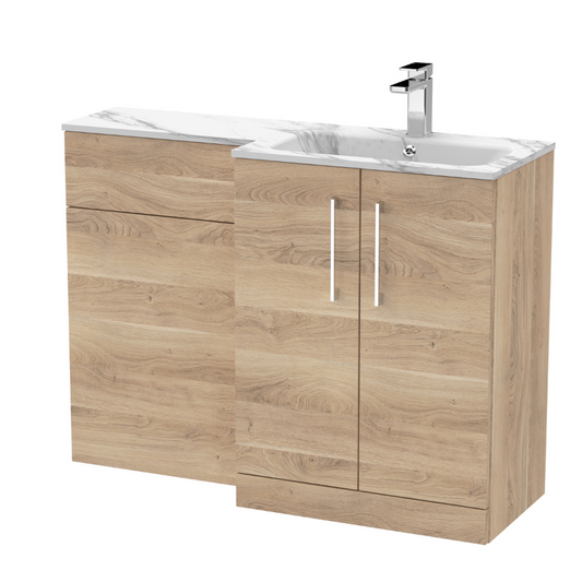 Nuie Arno Floor Standing 1100mm Left Hand Combination Vanity Unit (1 size, 2 style, Bleached Oak) - Brand New Bathrooms