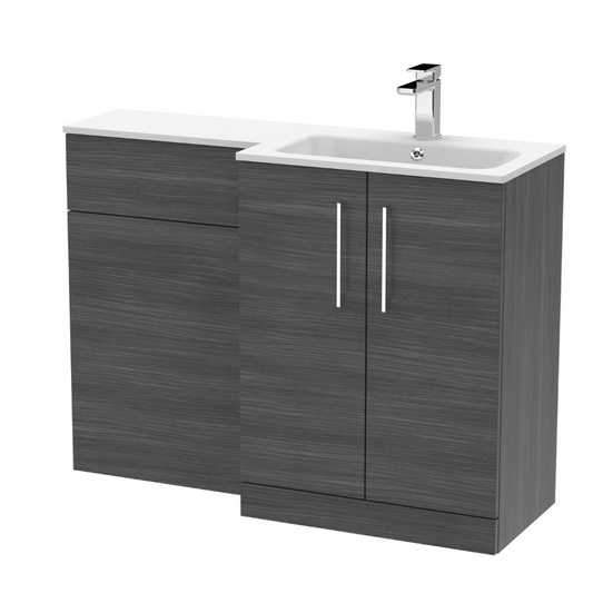 Nuie Arno Floor Standing 1100mm Left Hand Combination Vanity Unit (1 size, 2 style, Anthracite Woodgrain) - Brand New Bathrooms