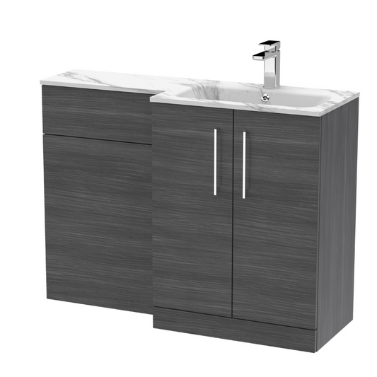 Nuie Arno Floor Standing 1100mm Left Hand Combination Vanity Unit (1 size, 2 style, Anthracite Woodgrain) - Brand New Bathrooms