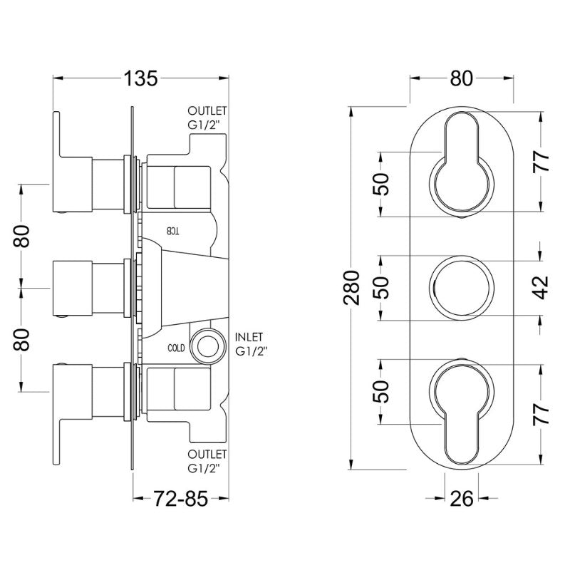 Nuie Arvan Triple Thermostatic Shower Valve (2 sizes, 4 colours) - Brand New Bathrooms