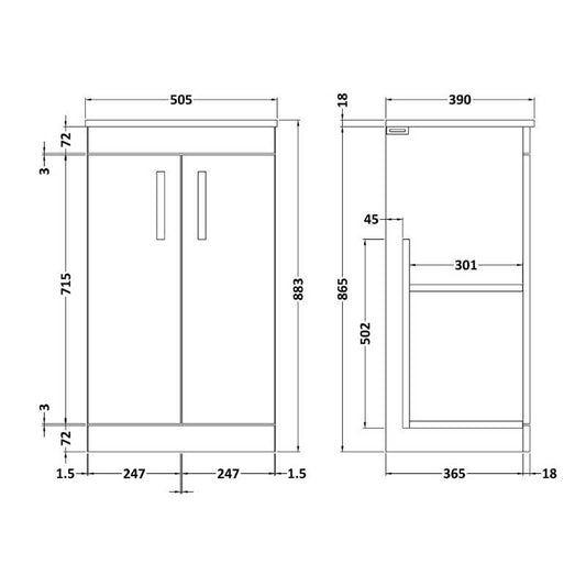 Nuie Athena Floor Standing 2 Door Vanity With Worktop (1 size, Gloss White) - Brand New Bathrooms