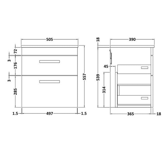 Nuie Athena Wall Hung 2 Drawer Vanity With Worktop (1 size, Gloss White) - Brand New Bathrooms