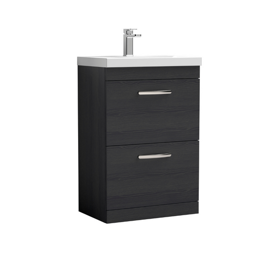Nuie Athena 600mm Floor Standing 2 Drawer Vanity With Mid-Edge 1 Tap Hole Basin (1 size, 3 colours) - Brand New Bathrooms