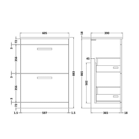 Nuie Athena Floor Standing 2 Drawer Vanity With Worktop (1 size, Gloss White) - Brand New Bathrooms