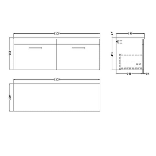 Nuie Athena Wall Hung 2-Drawer Unit & Laminate Worktop (1 size, Gloss White) - Brand New Bathrooms