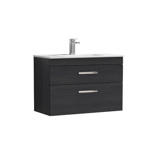 Nuie Athena 800mm Wall Hung 2 Drawer Vanity With Minimalist 1 Tap Hole Basin (1 size, 3 colours) - Brand New Bathrooms