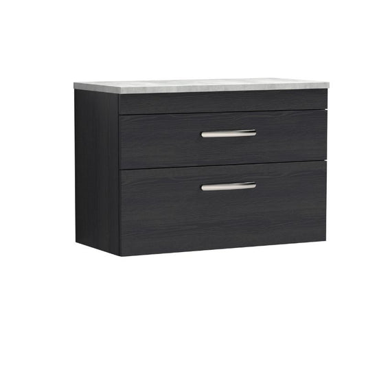 Nuie Athena Wall Hung 2 Drawer Vanity With Grey Worktop (1 size, 2 colours) - Brand New Bathrooms